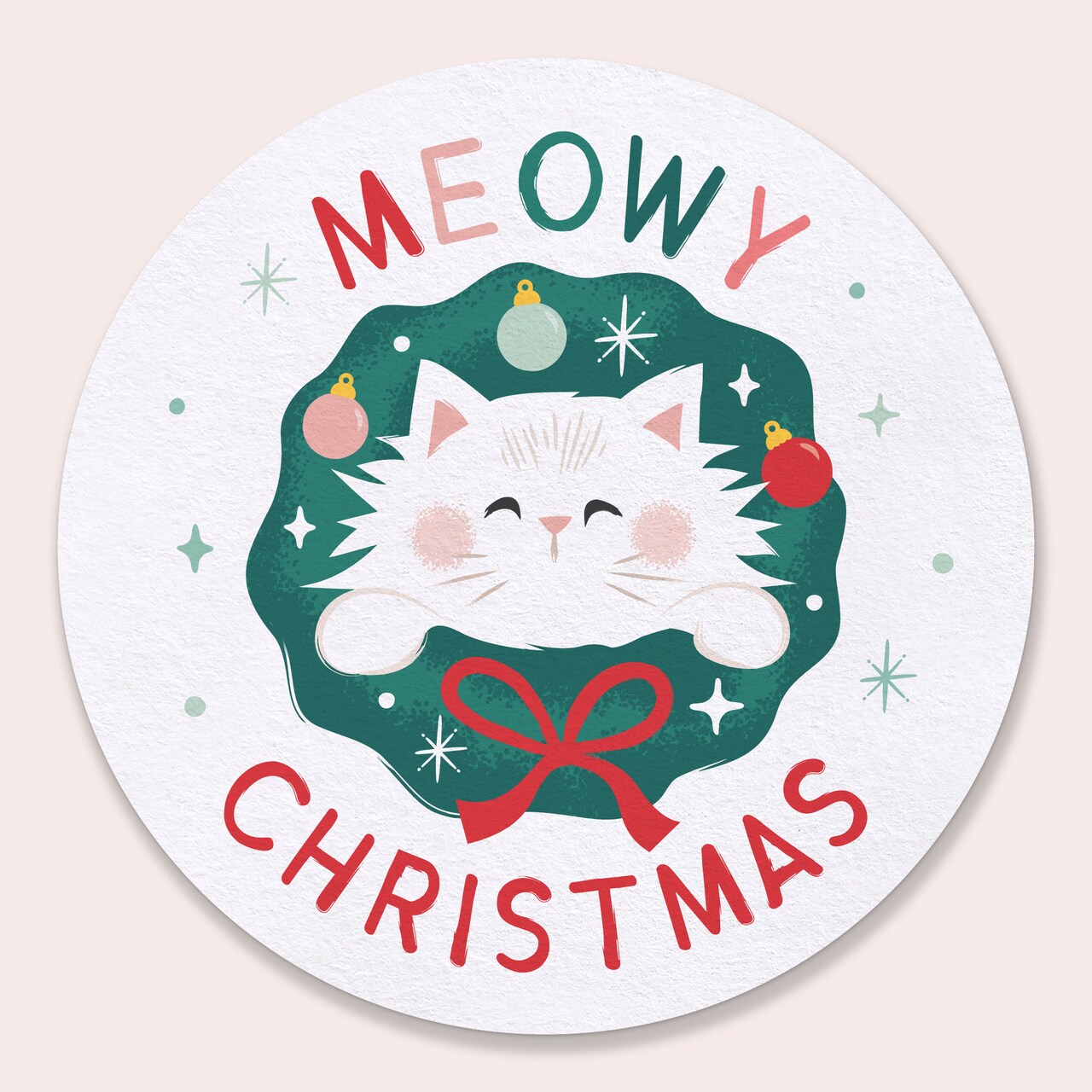 Big Dot of Happiness 25 Ct Cat Christmas Drink Coasters, 4-Inch Disposable Round Paper Coasters, Pets Holiday Party Decor, Funny Christmas Table Decor